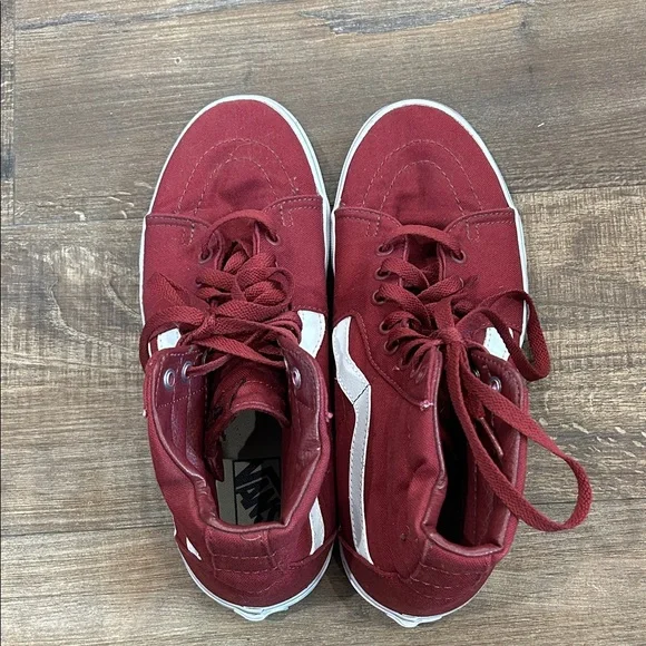 Vans Maroon High-Top Sneakers with White Stripe - Picture 3 of 6
